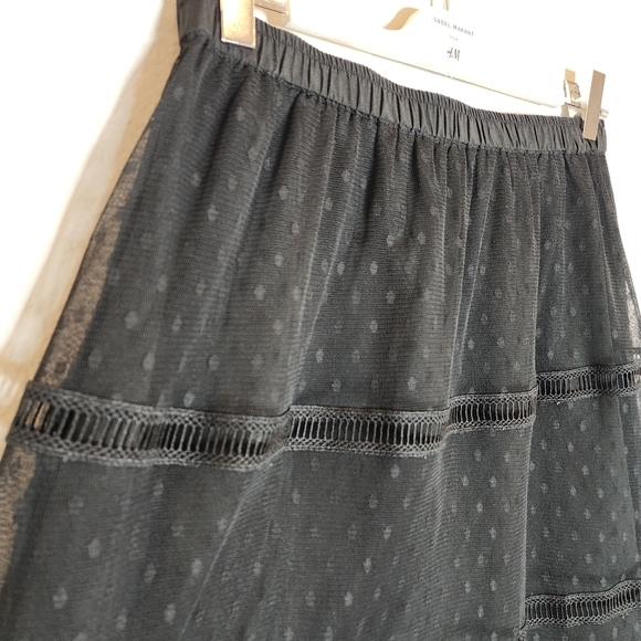 Downeast Mesh Overlay Polka Dot Lace Inset Pull On Skirt Size Small - Picture 5 of 16